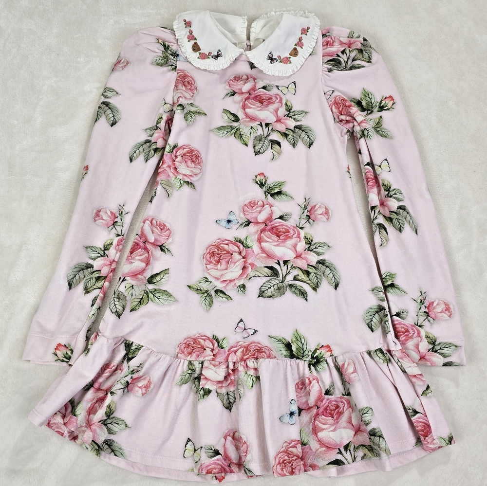 MONNALISA Girls Pink Rose Dress size 10-11